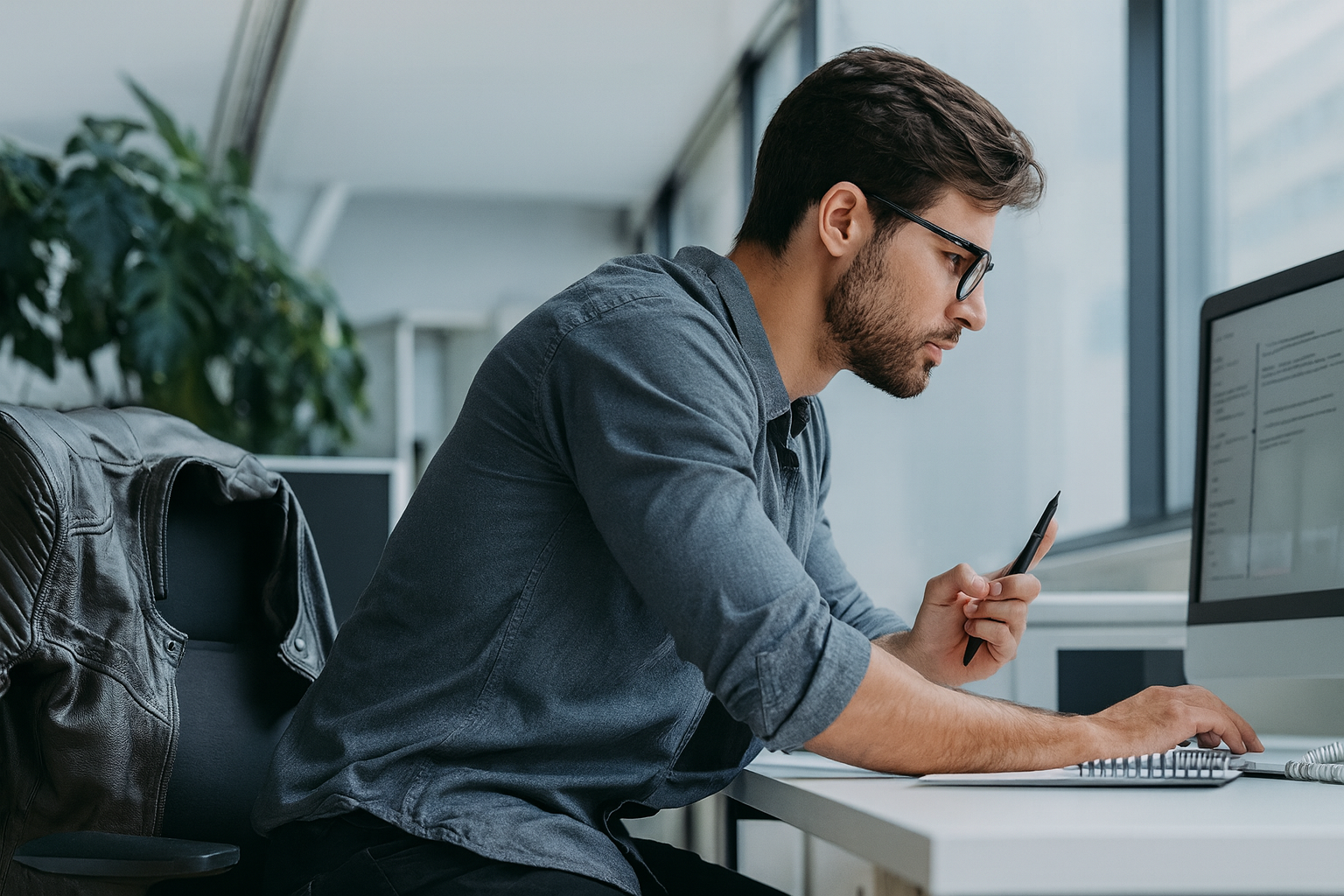 Person using computer and phone